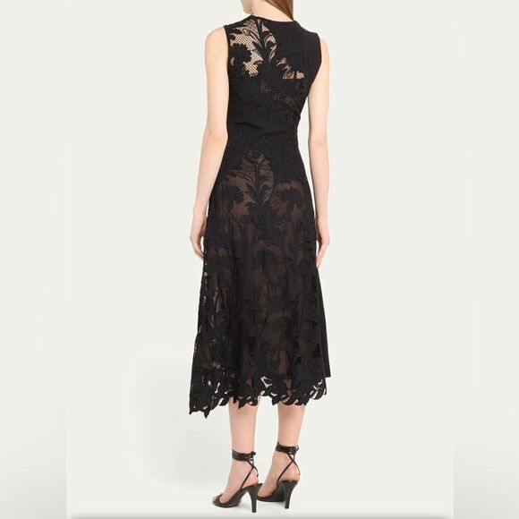 Oscar De La Renta Marbled Carnation Guipure Lace Inset Midi Dress size 0 - Picture 3 of 16